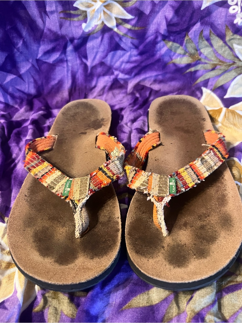 Sanuk Frady Cat Women's Multicolor Woven Strap Flip Flops  sz 9